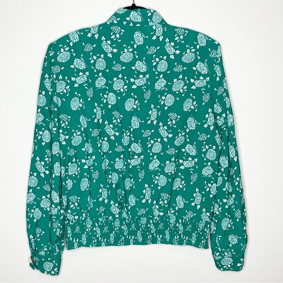 VINTAGE Andrea Gayle green & white floral blouse with banded bottom size 16 - Picture 2 of 7